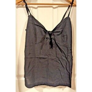 Old Navy L Tank Top‎ Shirt V Neck Tie Front Retro Spaghetti Strap Black Pullover